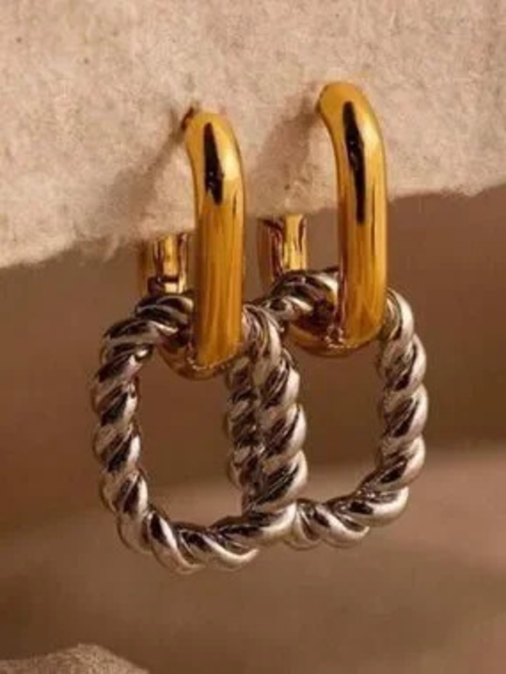 Two-Tone Gold and Silver Twisted Hoop Earrings